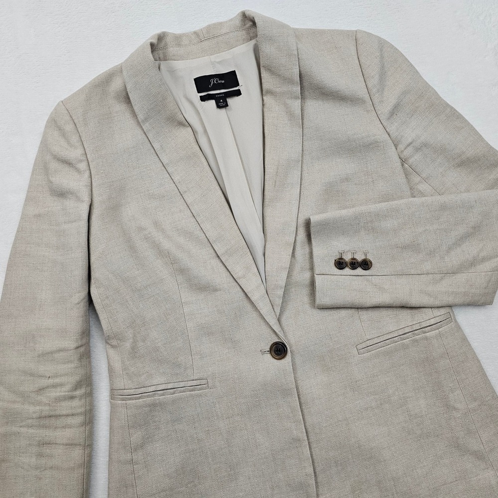 J.Crew Parke Blazer Women 4 Oatmeal Beige Linen Blend Professional Preppy READ